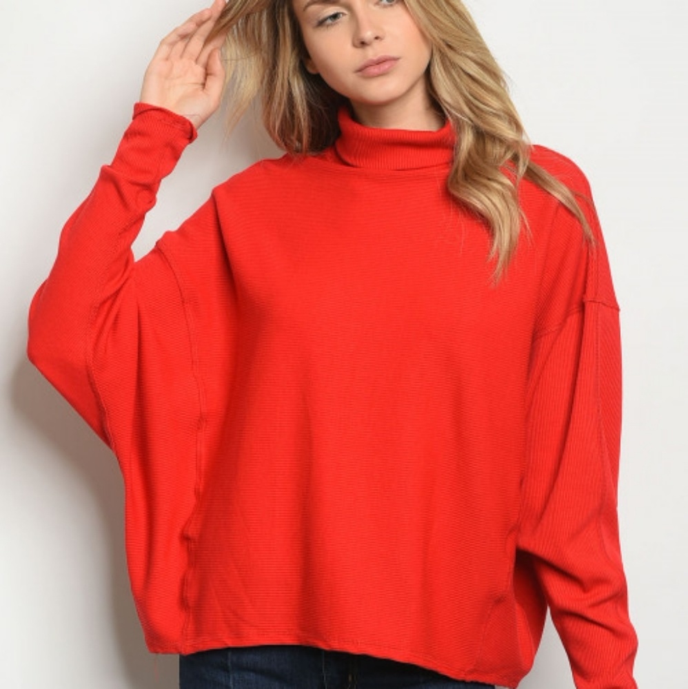 LAST 1! Red turtleneck/mock neck oversized top - Picture 2 of 3
